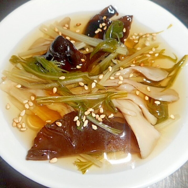 ダシダでキクラゲ・舞茸・水菜の簡単スープ